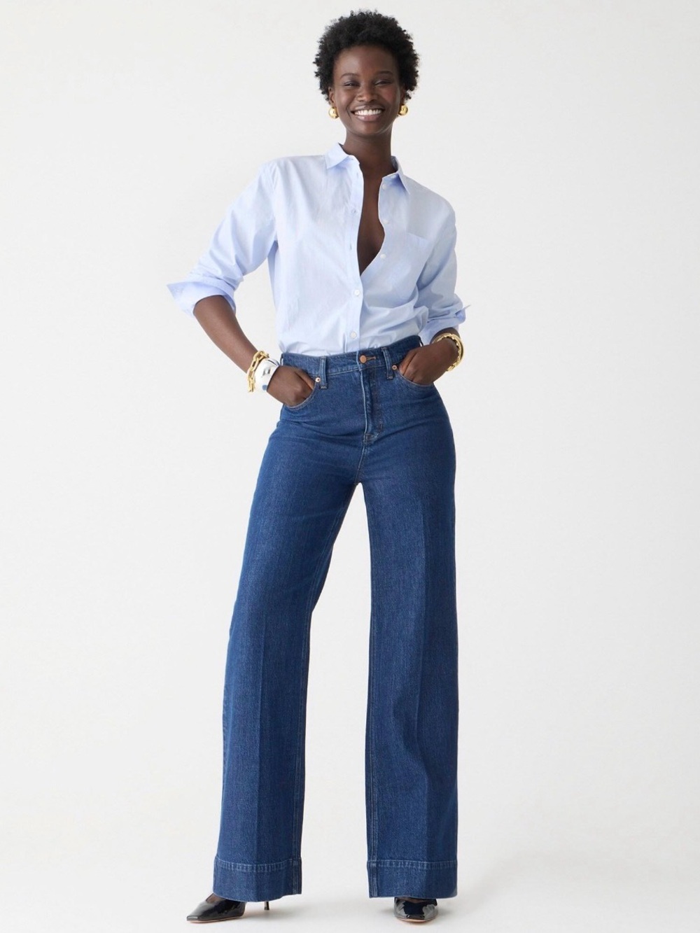 J.Crew Denim Trouser Jeans Wesly Wash High Rise Wide Leg Size 32 NWT